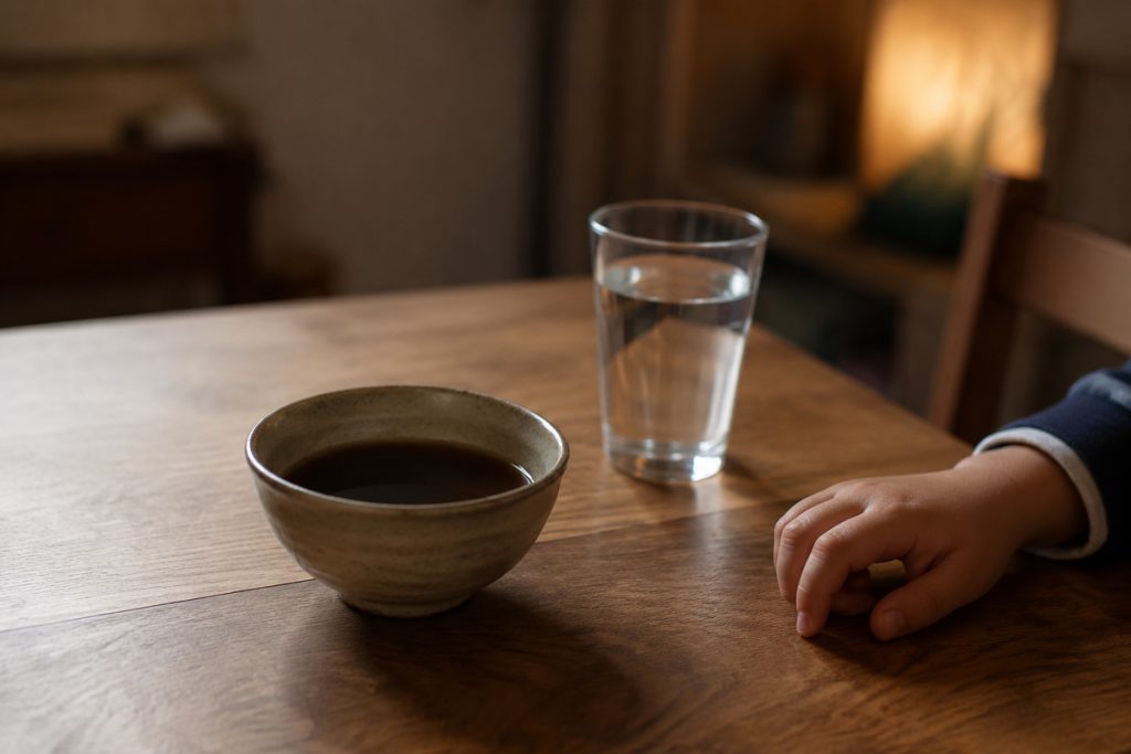 小孩不肯喝轉骨湯：桌上一碗放涼的中藥